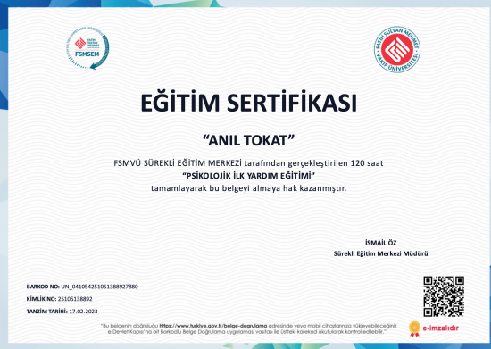 Anne Baba Aile Ergen Eğitimi Sertifikası